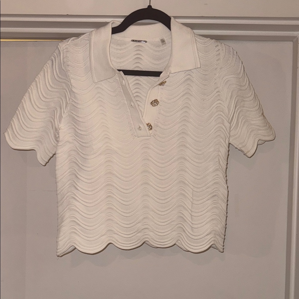 Elie Tahari Cream Textured Button Down Shirt